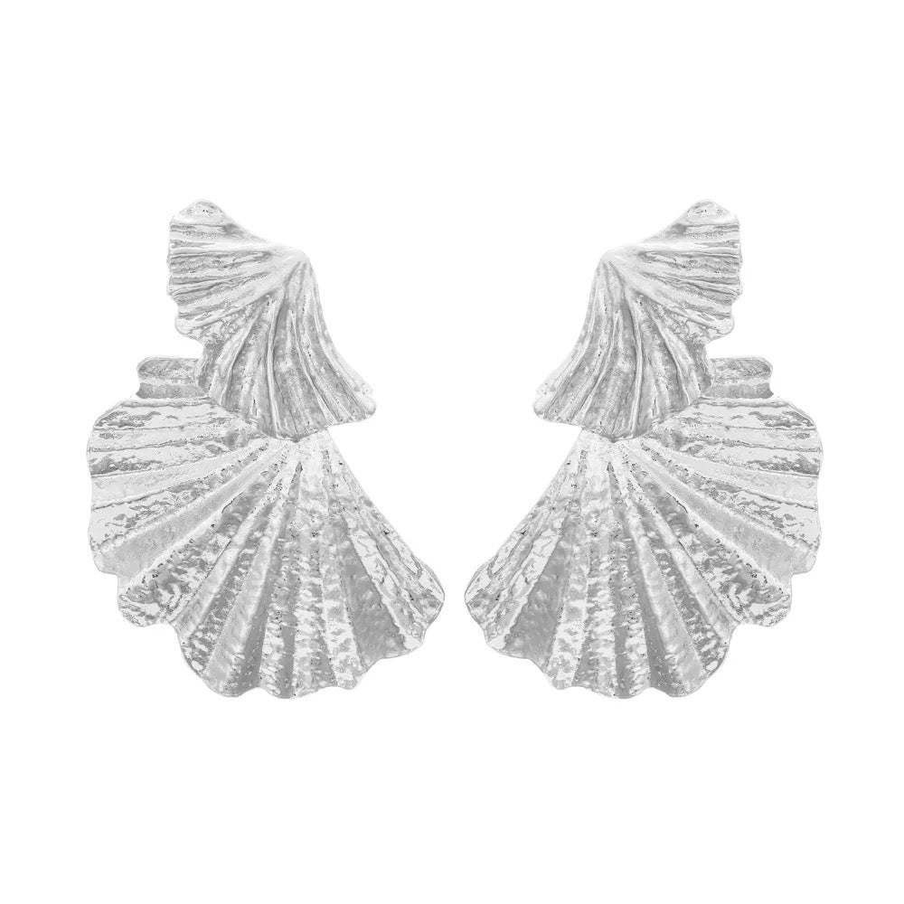 Gold Fan Earrings- Silver